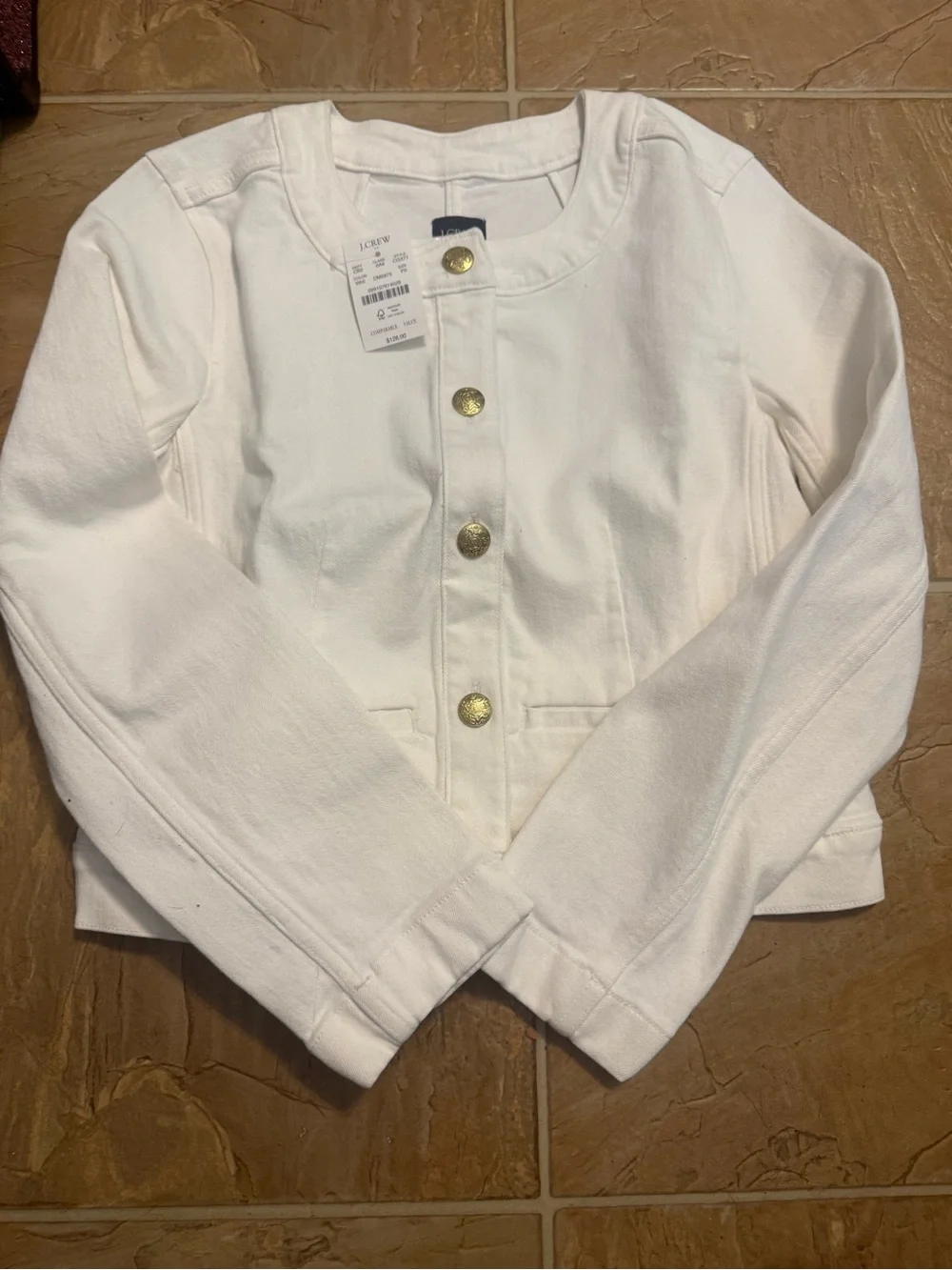 J. Crew White Button-Front Knit Jacket with Gold Buttons